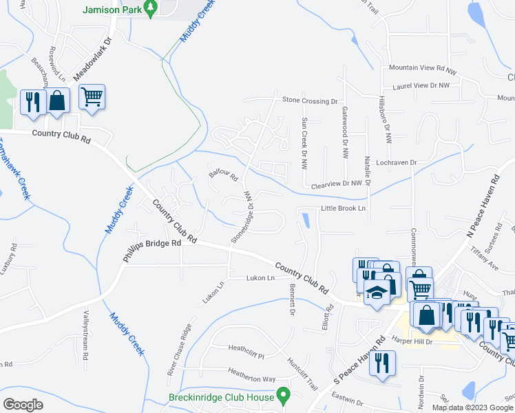 map of restaurants, bars, coffee shops, grocery stores, and more near 330 Lamplighter Circle in Winston-Salem