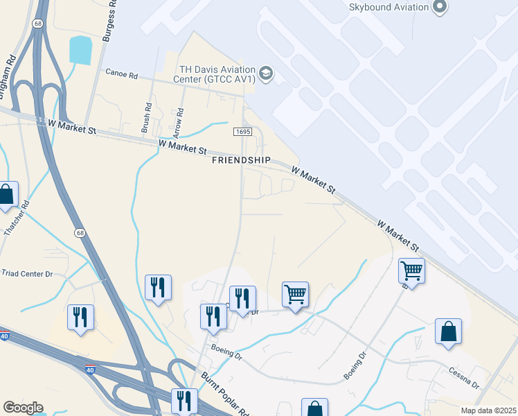 map of restaurants, bars, coffee shops, grocery stores, and more near in Greensboro