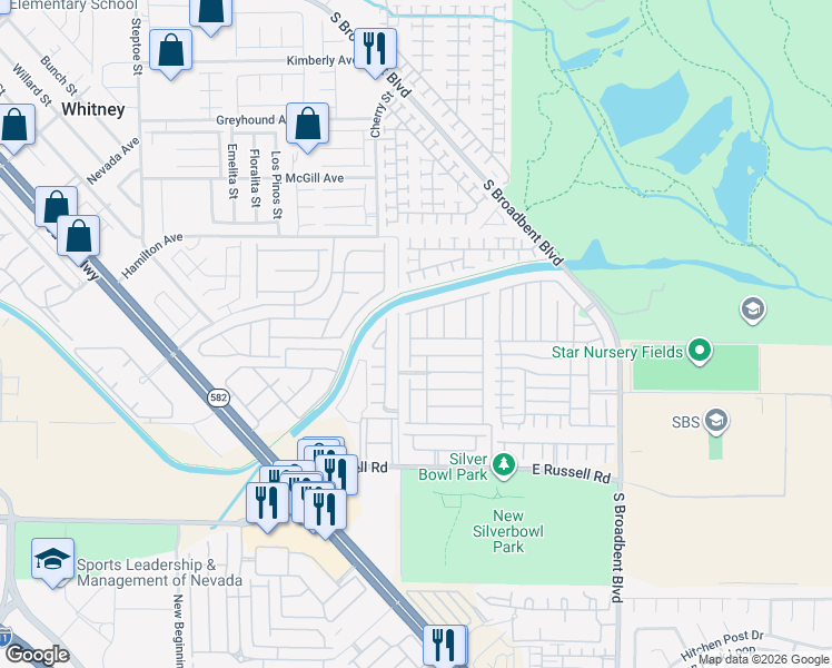 map of restaurants, bars, coffee shops, grocery stores, and more near 5452 Ovando Way in Las Vegas