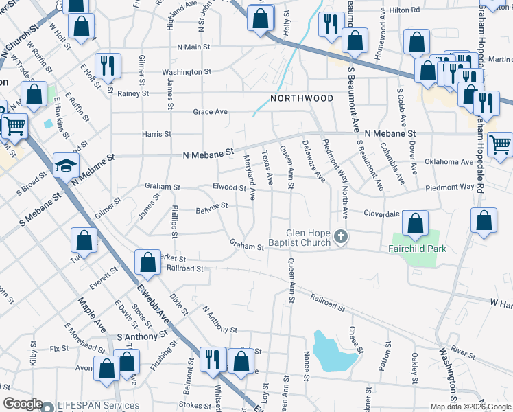map of restaurants, bars, coffee shops, grocery stores, and more near 614 Maryland Avenue in Burlington