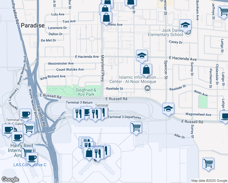 map of restaurants, bars, coffee shops, grocery stores, and more near 1308 Rawhide Street in Las Vegas