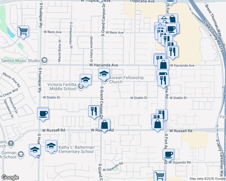map of restaurants, bars, coffee shops, grocery stores, and more near 9731 Drayton Avenue in Las Vegas