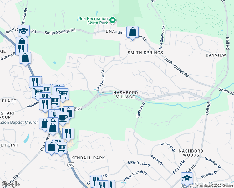 map of restaurants, bars, coffee shops, grocery stores, and more near 1400 Doubletree Lane in Nashville