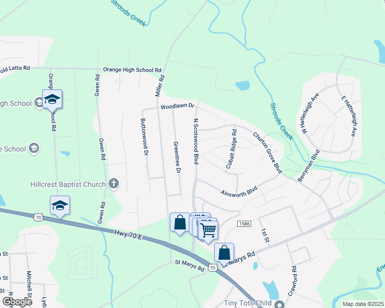 map of restaurants, bars, coffee shops, grocery stores, and more near 522 North Scotswood Boulevard in Hillsborough