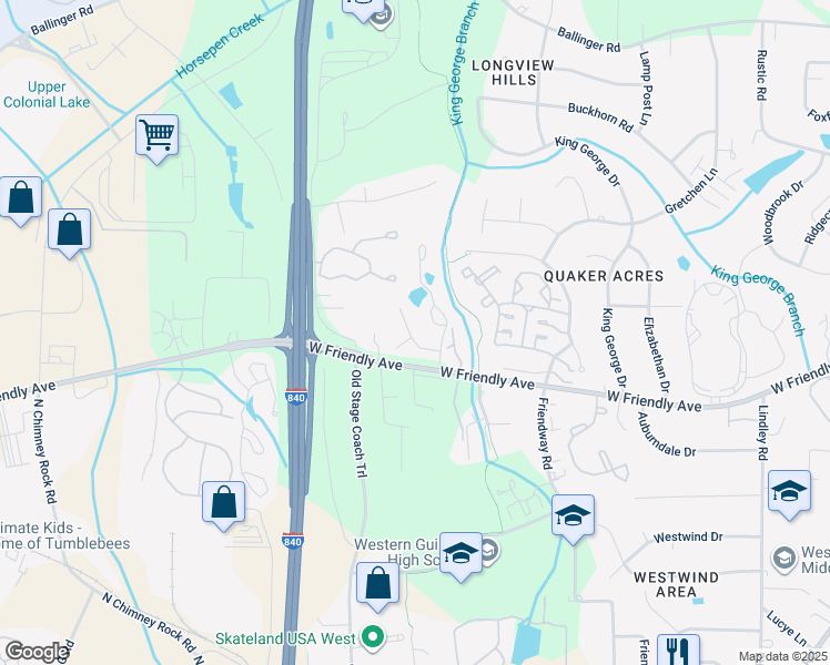 map of restaurants, bars, coffee shops, grocery stores, and more near 4 Iron Carriage Court in Greensboro