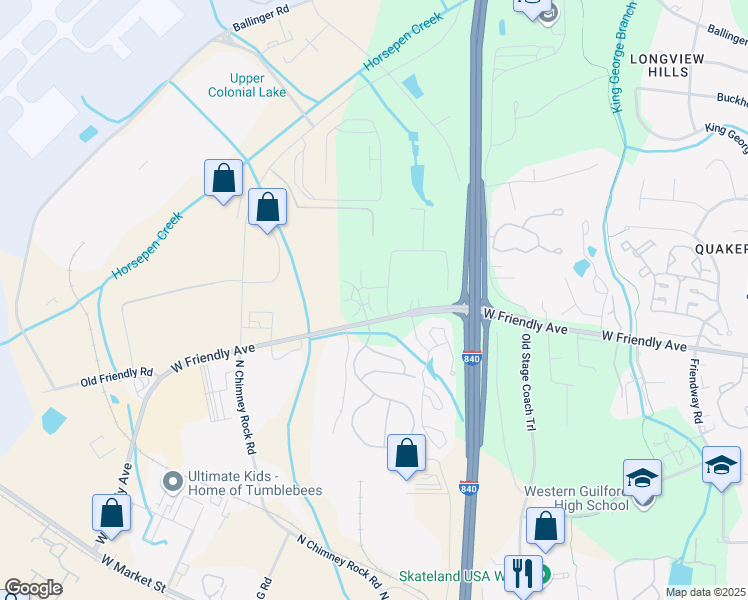 map of restaurants, bars, coffee shops, grocery stores, and more near 7100 West Friendly Avenue in Greensboro
