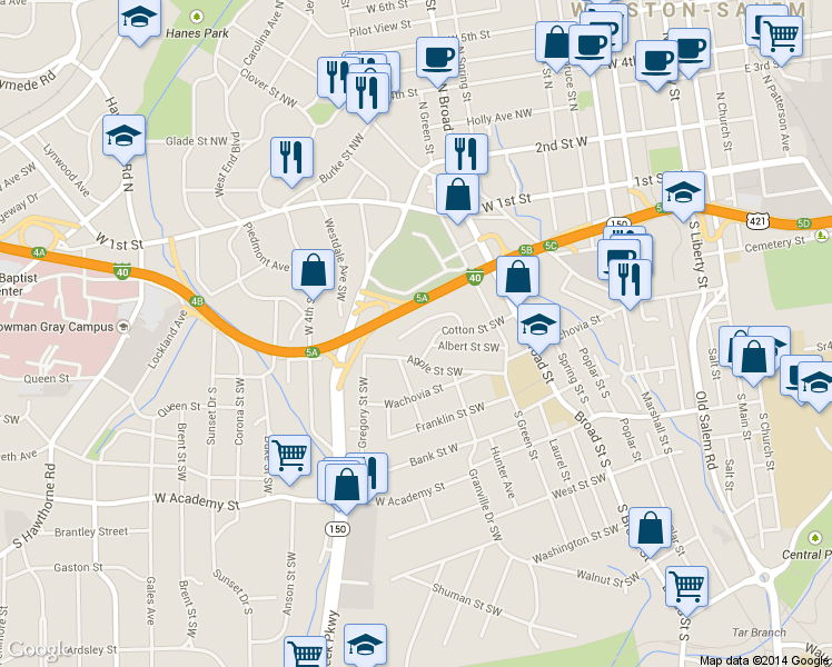 map of restaurants, bars, coffee shops, grocery stores, and more near 870 Salem Pointe Lane in Winston-Salem