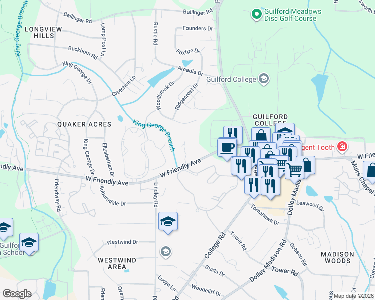 map of restaurants, bars, coffee shops, grocery stores, and more near 5928 West Friendly Avenue in Greensboro