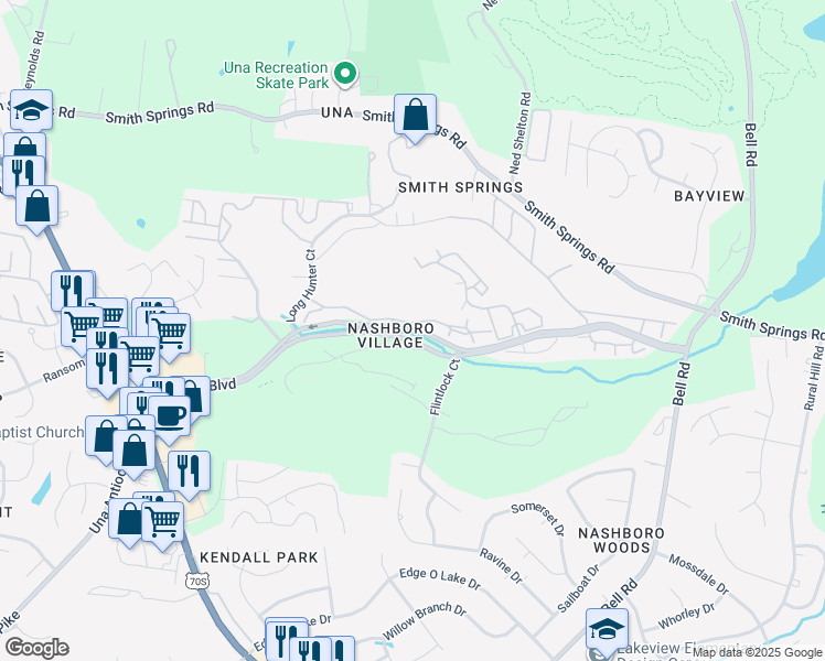 map of restaurants, bars, coffee shops, grocery stores, and more near Nashboro Boulevard in Nashville