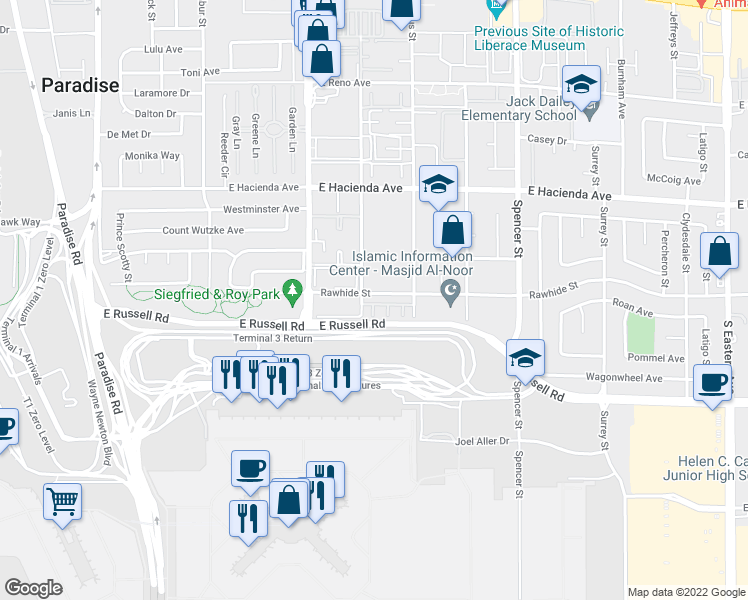 map of restaurants, bars, coffee shops, grocery stores, and more near 1390 Rawhide Street in Las Vegas