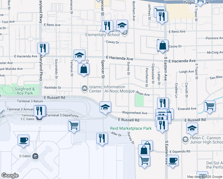 map of restaurants, bars, coffee shops, grocery stores, and more near 5514 Oxbow Street in Las Vegas