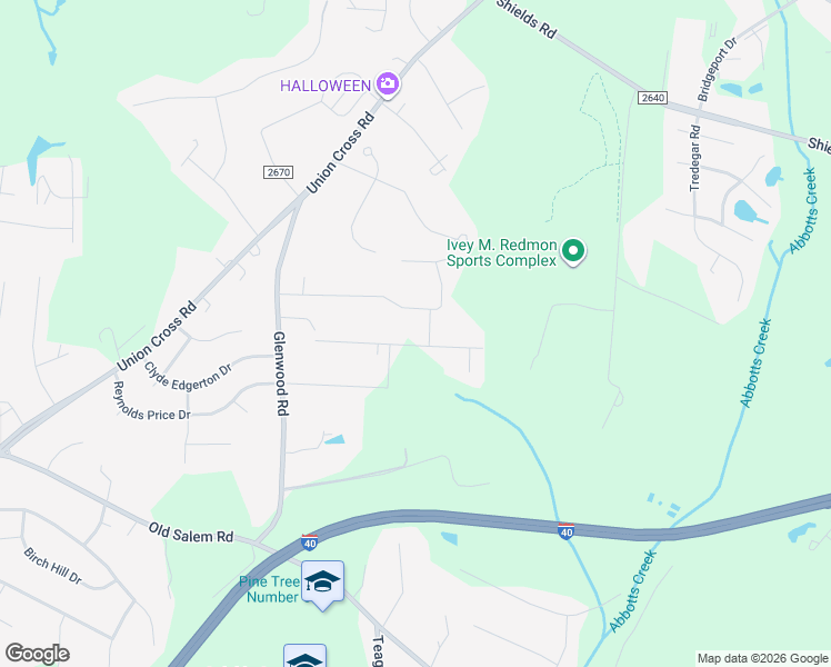 map of restaurants, bars, coffee shops, grocery stores, and more near 1325 Amylee Trail in Kernersville