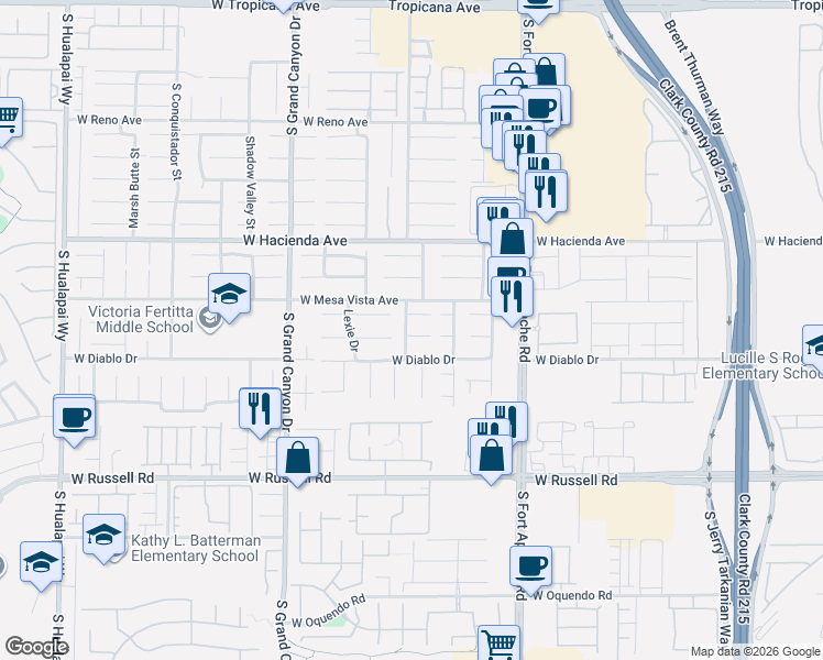 map of restaurants, bars, coffee shops, grocery stores, and more near 9594 Newton Grove Court in Las Vegas