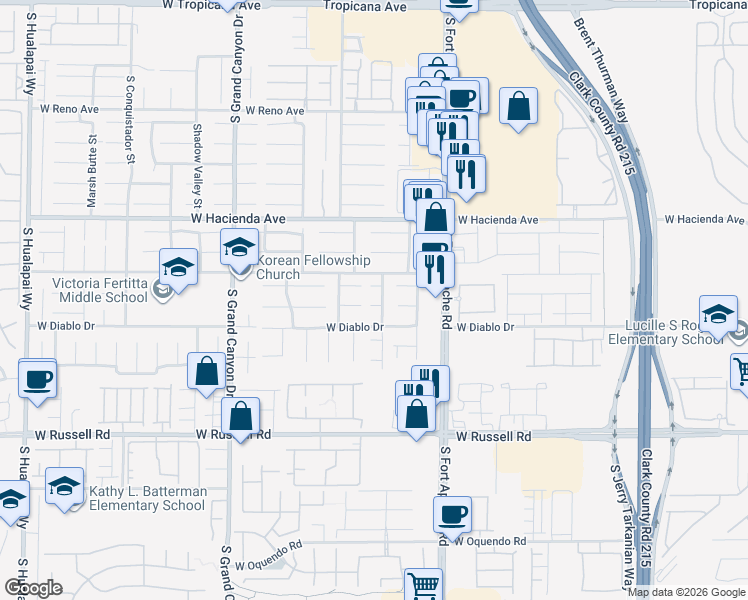map of restaurants, bars, coffee shops, grocery stores, and more near 9533 Creedmoor Court in Las Vegas