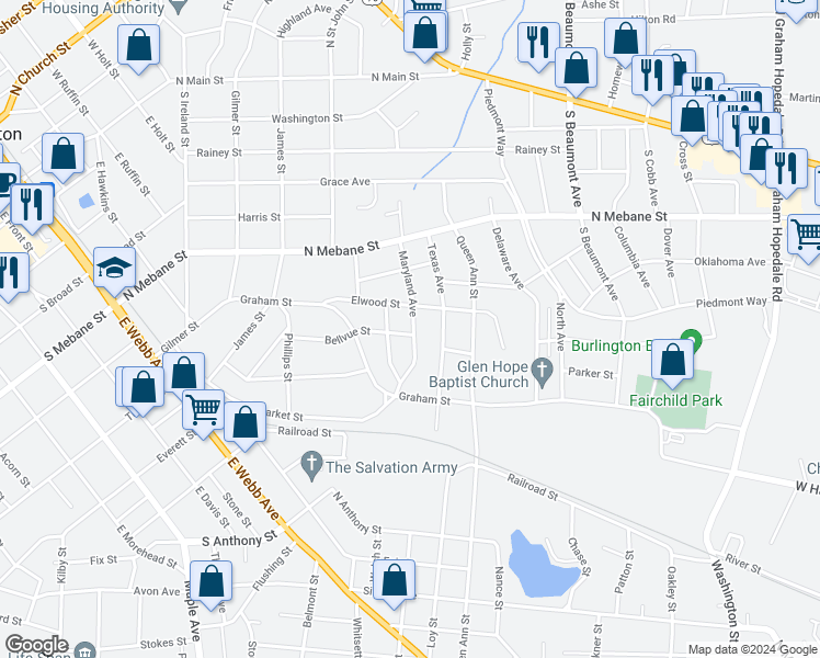 map of restaurants, bars, coffee shops, grocery stores, and more near 1044 Bellvue Street in Burlington