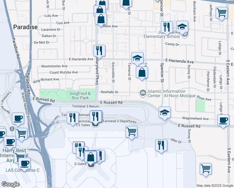 map of restaurants, bars, coffee shops, grocery stores, and more near 1390 Rawhide Street in Las Vegas