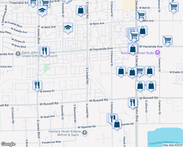 map of restaurants, bars, coffee shops, grocery stores, and more near 5477 Cactus Thorn Avenue in Las Vegas