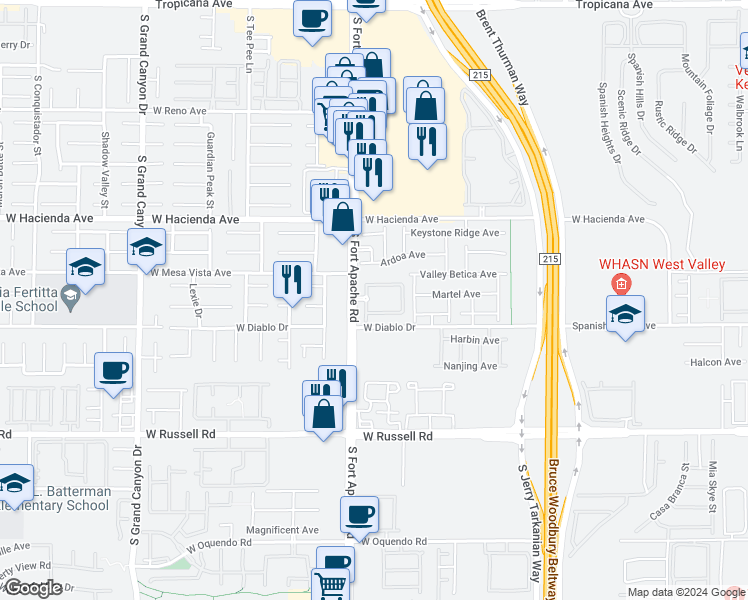 map of restaurants, bars, coffee shops, grocery stores, and more near 5450 South Fort Apache Road in Las Vegas