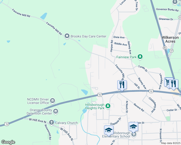 map of restaurants, bars, coffee shops, grocery stores, and more near Holiday Park Road in Hillsborough