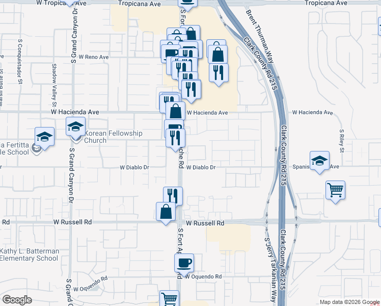 map of restaurants, bars, coffee shops, grocery stores, and more near 5450 South Fort Apache Road in Las Vegas