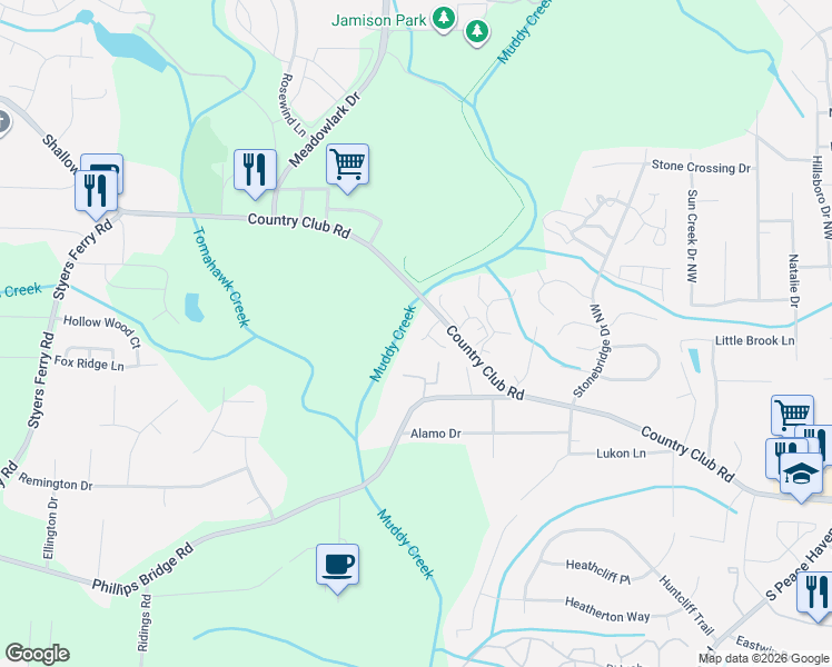 map of restaurants, bars, coffee shops, grocery stores, and more near 1035 Turtle Rock Lane in Winston-Salem