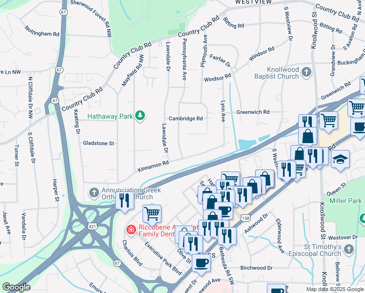 map of restaurants, bars, coffee shops, grocery stores, and more near 471 Pennsylvania Avenue in Winston-Salem