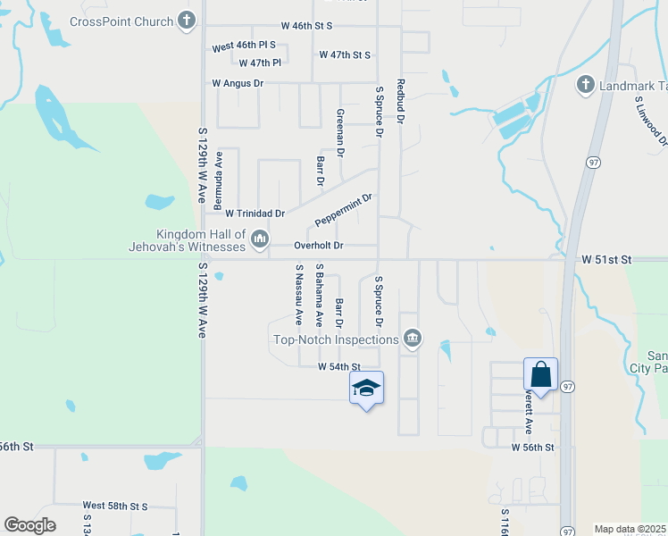 map of restaurants, bars, coffee shops, grocery stores, and more near 509 W 51st Pl in Sand Springs
