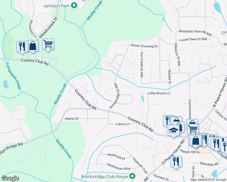 map of restaurants, bars, coffee shops, grocery stores, and more near 501 Culpepper Court in Winston-Salem