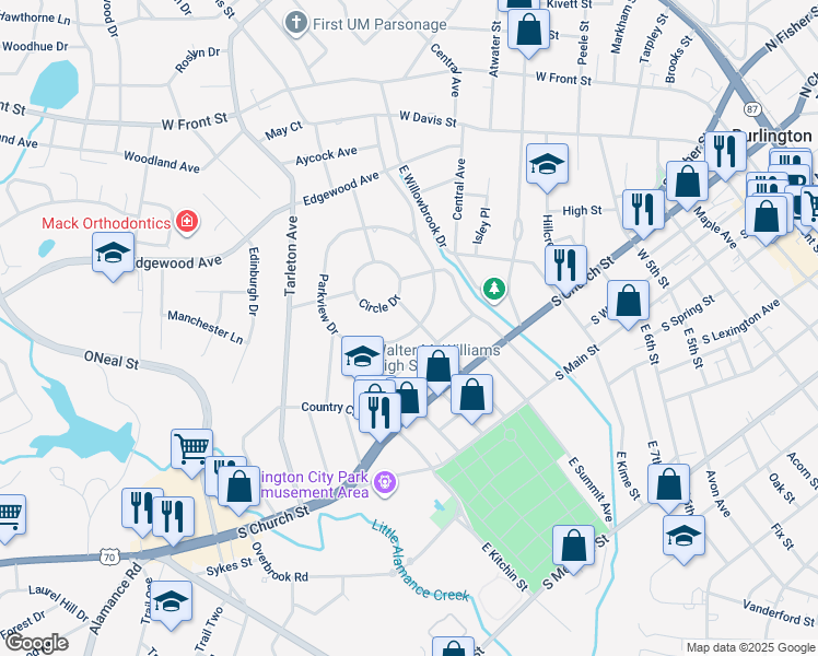 map of restaurants, bars, coffee shops, grocery stores, and more near 416 Glenwood Avenue in Burlington