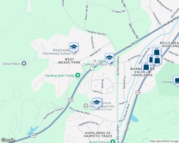 map of restaurants, bars, coffee shops, grocery stores, and more near 6501 Tennessee 1 in Nashville