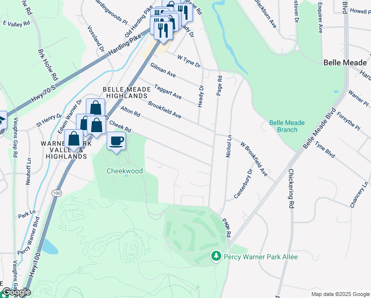 map of restaurants, bars, coffee shops, grocery stores, and more near 154 Cheek Road in Nashville