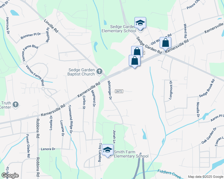 map of restaurants, bars, coffee shops, grocery stores, and more near 4201 Orvil Lane in Winston-Salem