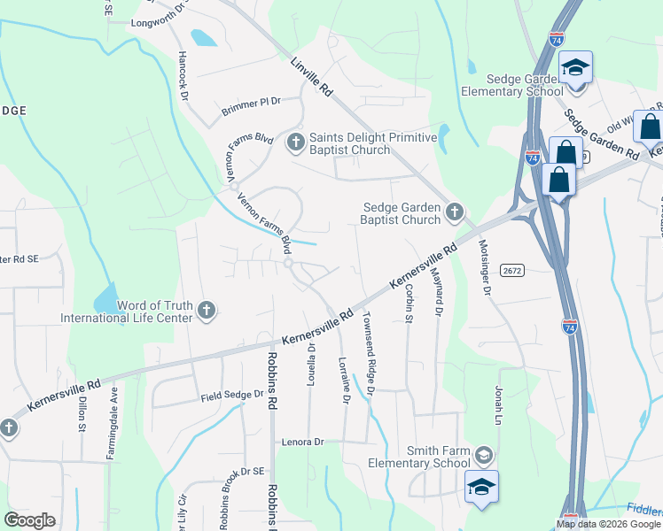 map of restaurants, bars, coffee shops, grocery stores, and more near 889 Federal Hall Lane in Kernersville