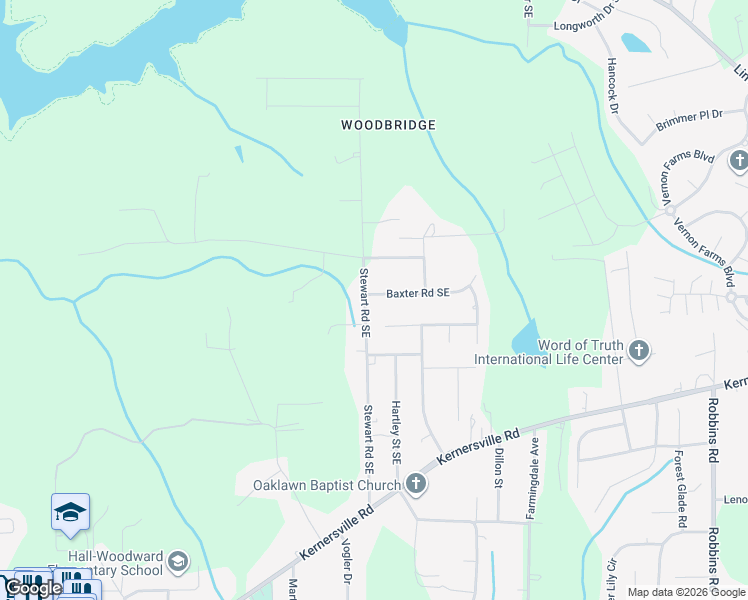 map of restaurants, bars, coffee shops, grocery stores, and more near 330 Stewart Road Southeast in Winston-Salem