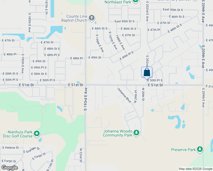 map of restaurants, bars, coffee shops, grocery stores, and more near 19580 East 51st Street in Broken Arrow