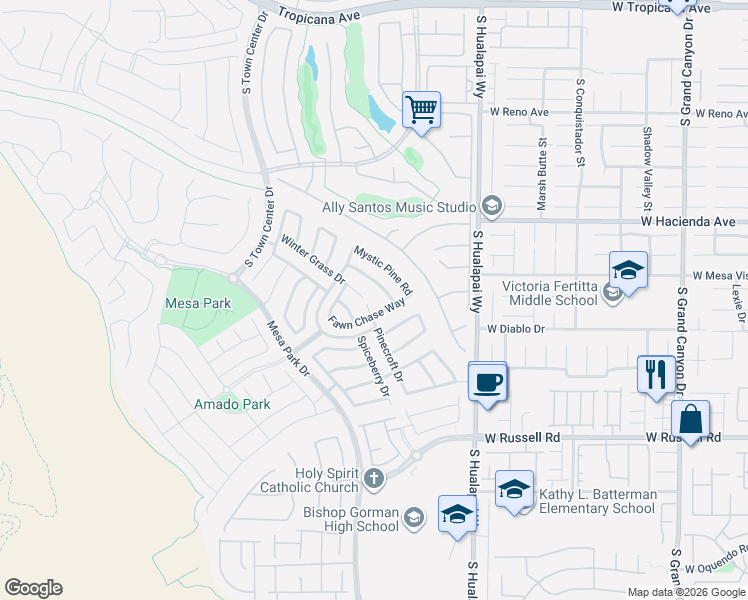 map of restaurants, bars, coffee shops, grocery stores, and more near 10402 Winter Grass Drive in Las Vegas