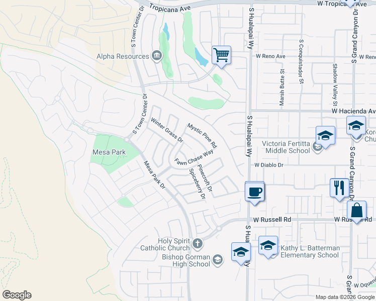 map of restaurants, bars, coffee shops, grocery stores, and more near 10402 Winter Grass Drive in Las Vegas
