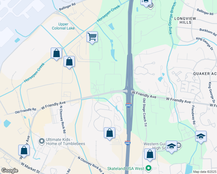map of restaurants, bars, coffee shops, grocery stores, and more near 7008 West Friendly Avenue in Greensboro
