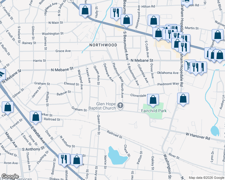 map of restaurants, bars, coffee shops, grocery stores, and more near 625 Delaware Avenue in Burlington