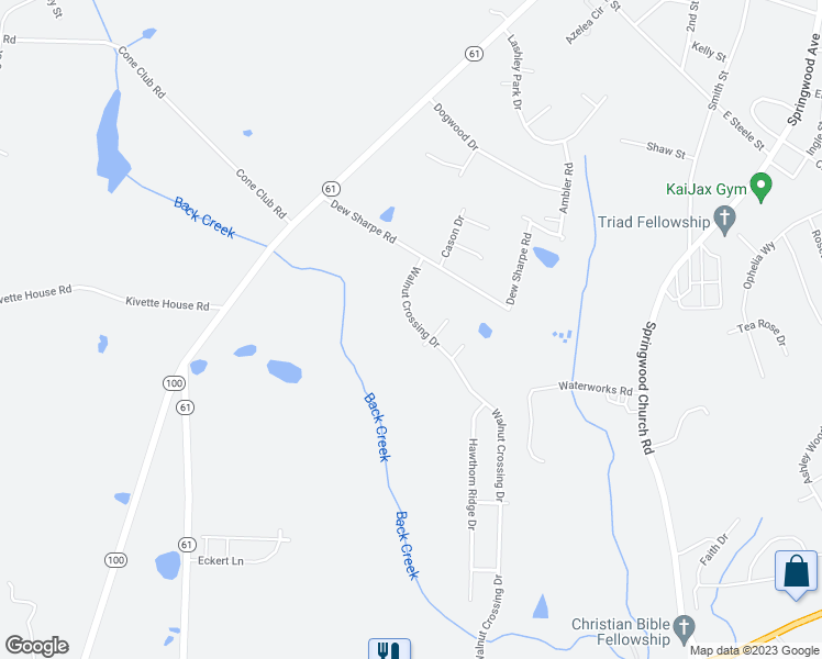 map of restaurants, bars, coffee shops, grocery stores, and more near 120 Walnut Crossing Drive in Whitsett