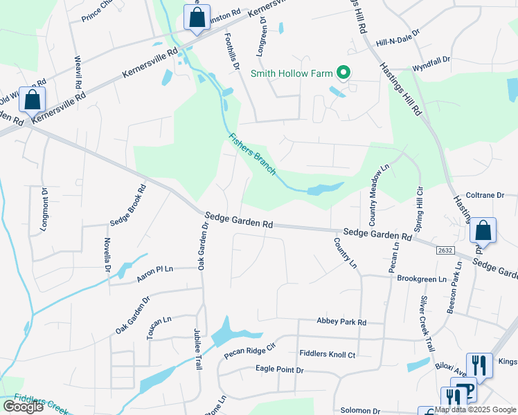 map of restaurants, bars, coffee shops, grocery stores, and more near 831 Sedge Garden Road in Kernersville
