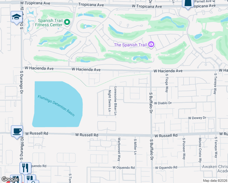 map of restaurants, bars, coffee shops, grocery stores, and more near 5422 Lonesome Biker in Las Vegas