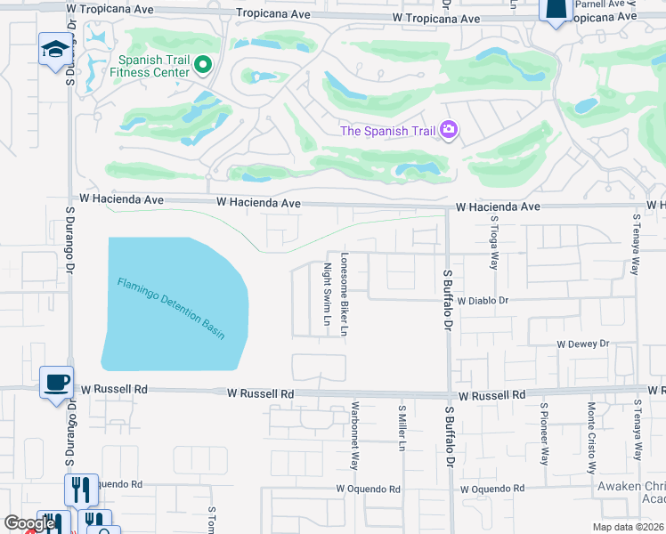 map of restaurants, bars, coffee shops, grocery stores, and more near 5422 Lonesome Biker in Las Vegas