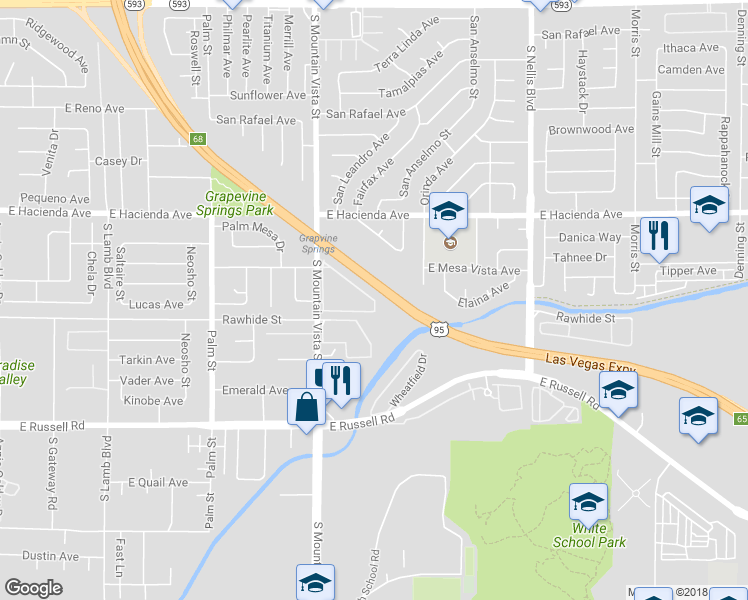 map of restaurants, bars, coffee shops, grocery stores, and more near East Mesa Vista Avenue in Las Vegas