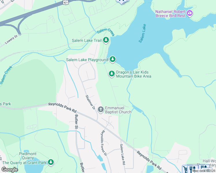 map of restaurants, bars, coffee shops, grocery stores, and more near 1100 Salem Lake Road in Winston-Salem