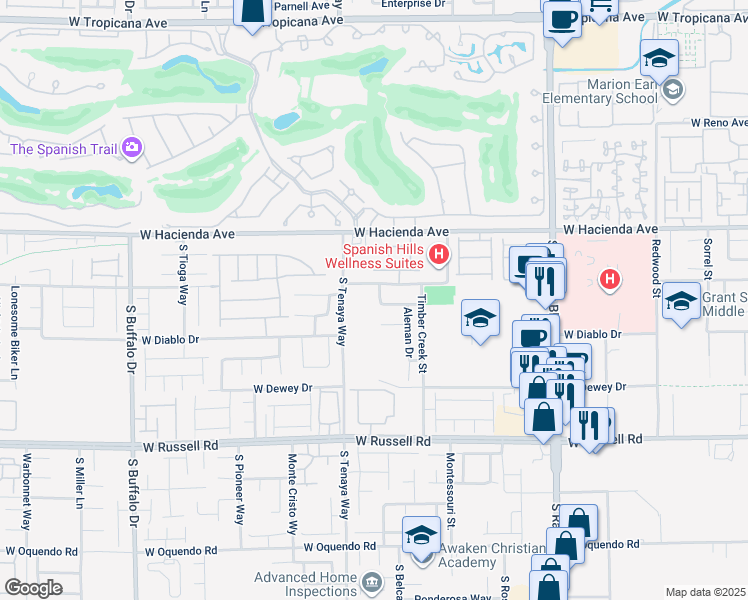 map of restaurants, bars, coffee shops, grocery stores, and more near 5431 Dancing Bear Drive in Las Vegas