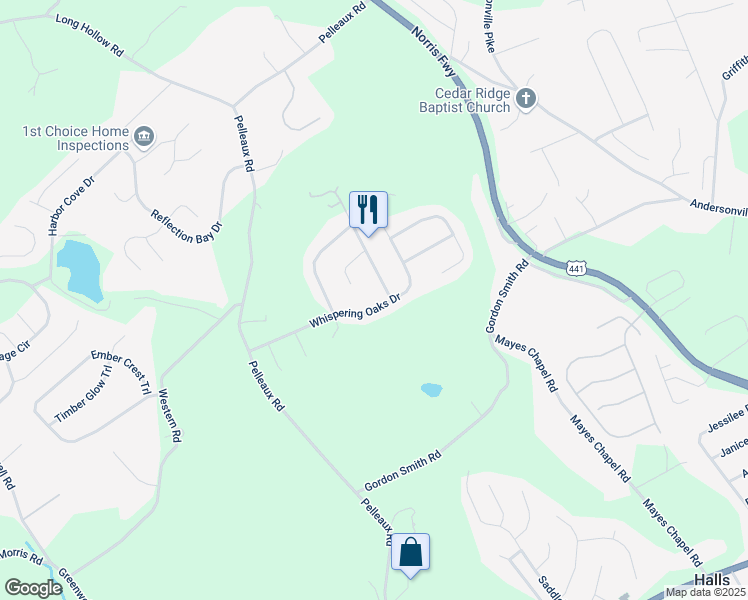 map of restaurants, bars, coffee shops, grocery stores, and more near 7901 Country Scene Road in Knoxville