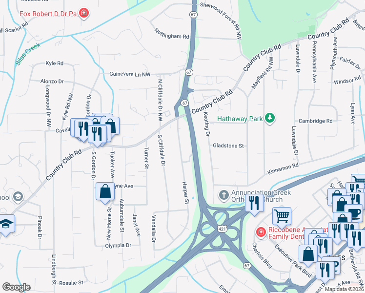 map of restaurants, bars, coffee shops, grocery stores, and more near 129 Harper Street in Winston-Salem