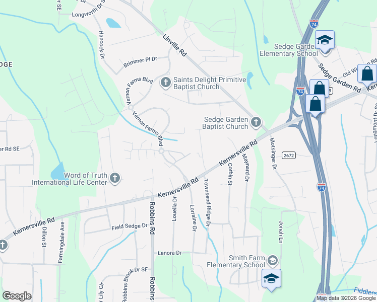 map of restaurants, bars, coffee shops, grocery stores, and more near 889 Federal Hall Lane in Kernersville
