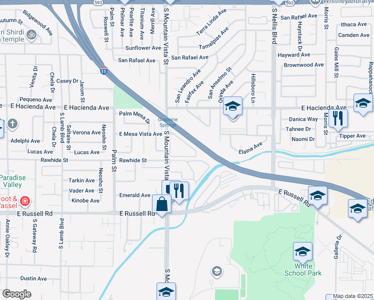 map of restaurants, bars, coffee shops, grocery stores, and more near East Mesa Vista Avenue in Las Vegas